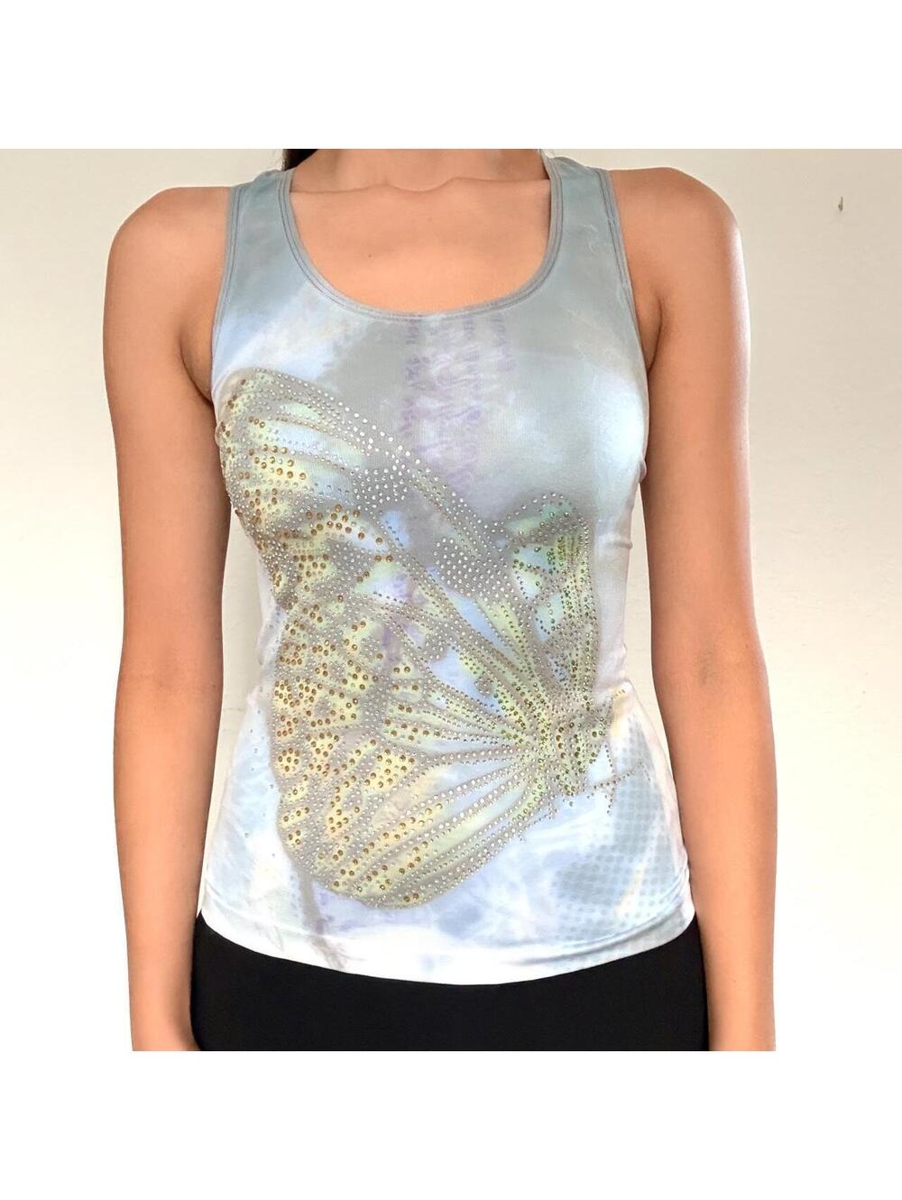 Y2K blue rhinestone butterfly tank top